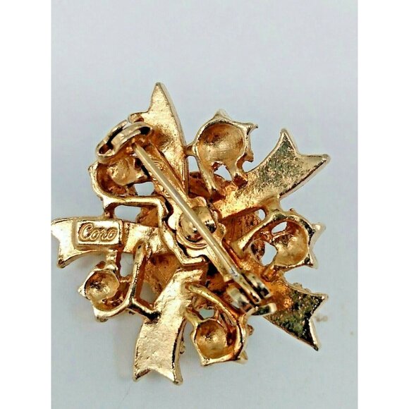 Vintage Coro Star Brooch Green & Pink Rhinestone Pearl seed bead 1 1/4" - Picture 4 of 9